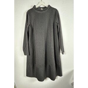 Margaret E Co. Womens Pinstripe Long-Sleeve Dress Size Large Black White Stretch